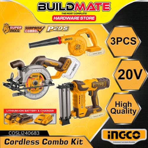 Ingco 3 In 1 Cordless Combo Set - 20v - Brand Nailer / Circular