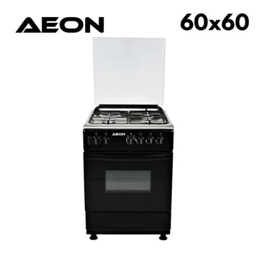Aeon Gas Cooker 6031 – 60x60cm, 3 Gas + 1 Electric Burner, Strong Pan Support, Oven Lamp,