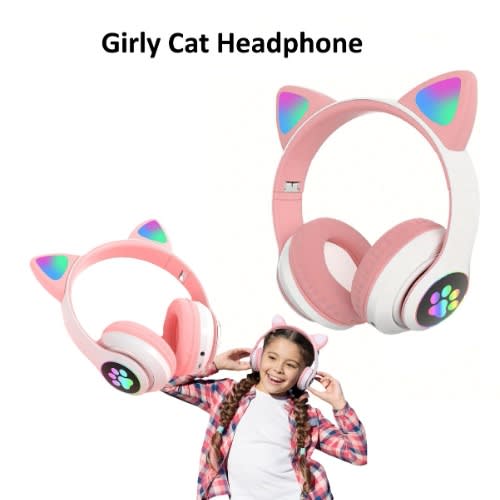 Cat Design Wireless Headphones With Led Lights - Model Stn28 Pink