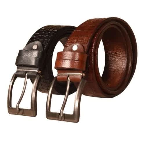Pure Crocodile Leather Belt - Black & Brown - 2pcs