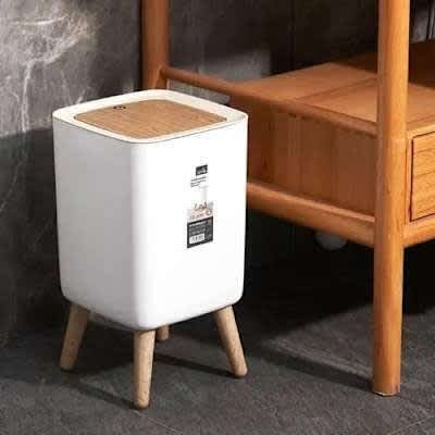 Pressing Lid Trash Bin - 10L - White
