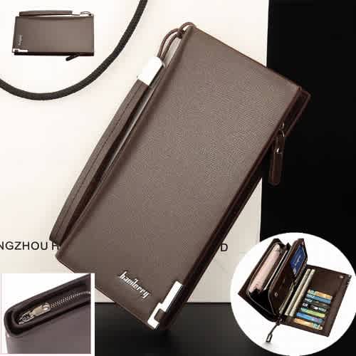 Leather Men's Wallet With Strap - Brown