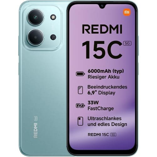 Redmi 15C 5G - 6.9" - 256GB ROM - 8GB RAM - Dual SIM - Fingerprint - 6000mAh - Mint Green