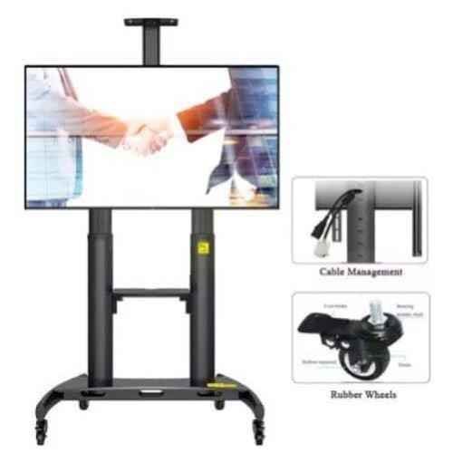 Heavy-duty Mobile Tv Trolley Stand With Adjustable Mount And Media Shelf