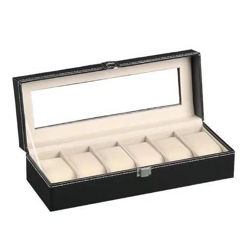 6 Slot Watch Box Wooden Display Case Organizer Jewelry Storage
