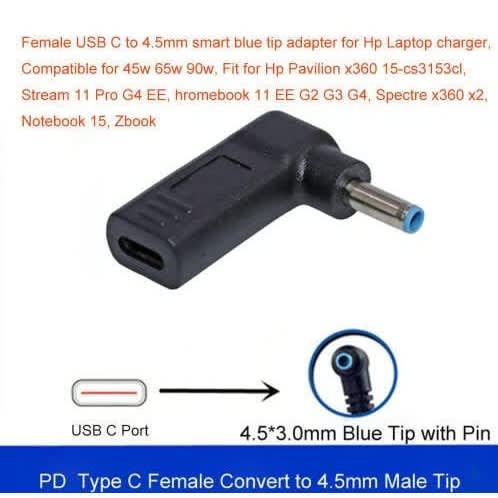 Usb C To Smart Blue Tip Adapter For Hp Laptop Power Supply - Female Usb C