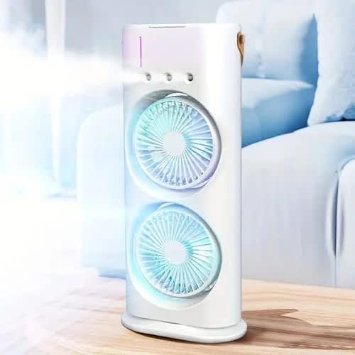 Portable Double Face Air Mist Cooler Fan Rechargeable And Rotating - 2000mAh