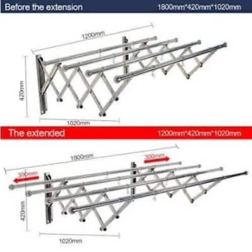 Retractable Wall-mounted Clothes Drying Rack – Stainless Steel- 100cm/39.4" Foldable