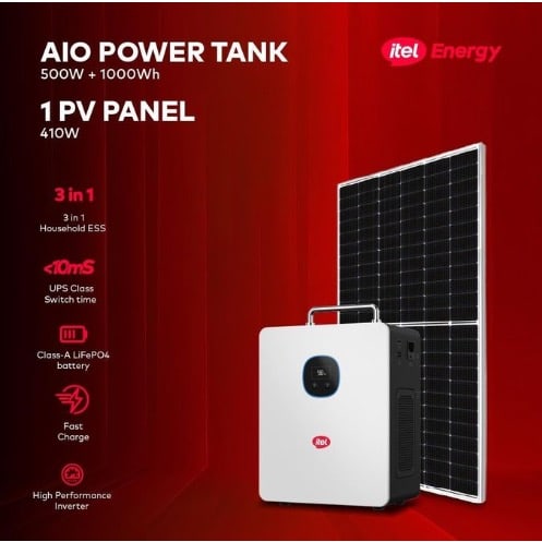 Itel 500w Solar Generator 1000wh Lithium Battery Iess-05k10n Power Tank + 410w Solar Panel