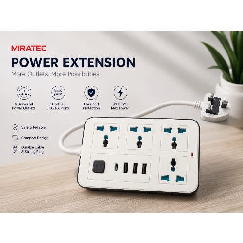 Power Strip With Surge Protection - 4 Power Socket Outlets & 4 Usb Ports-3 Usb + 1 Type-c