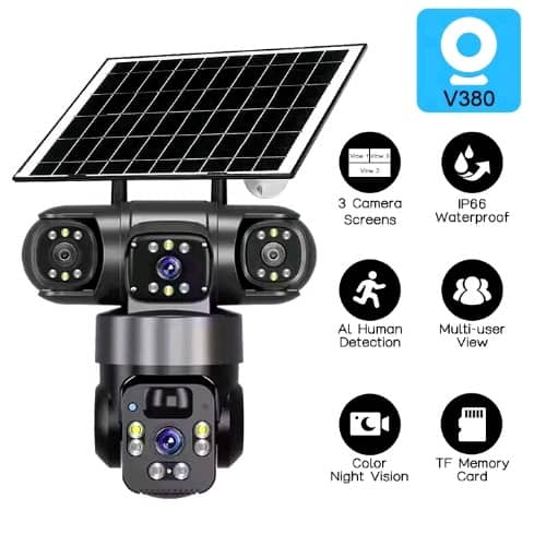 V380 3 Lens - 9mp/ Ptz/ Motion Tracker Solar Powered Cctv Camera