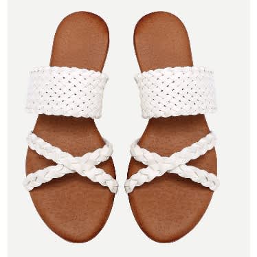 White Cross Straps Flat Sandals
