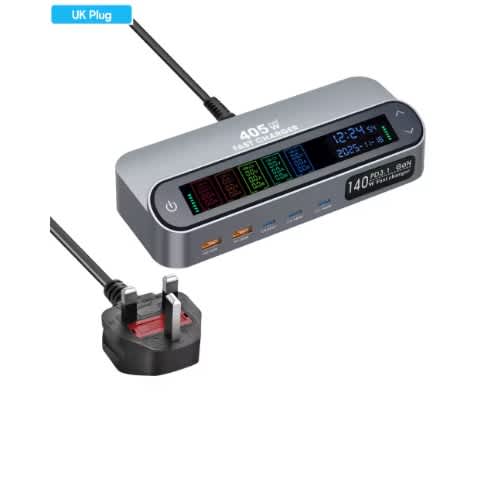 470w Gan Fast Charger Station With Lcd Screen Built-in 65w Cable 140w Type-c Port