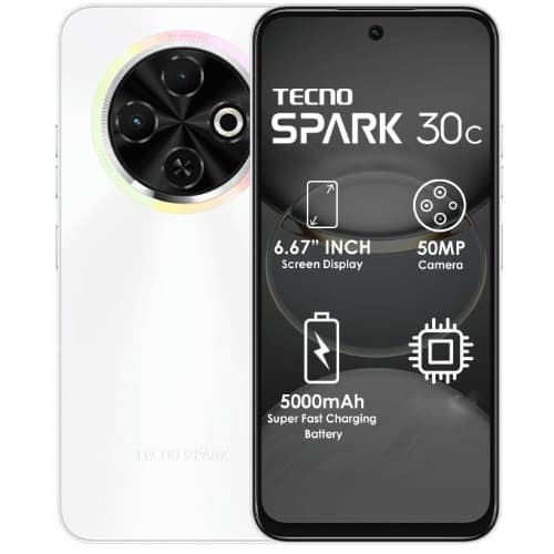 Spark 30C - 6.67" - 128GB ROM - 4+4GB RAM - 4G LTE - Dual SIM - Fingerprint - 5000mAh - White
