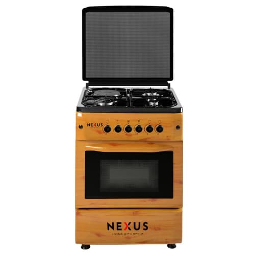 3 Gas Burner + 1 Electric Hotplate Standing Cooker Nx-6004 Bs Wood Finish