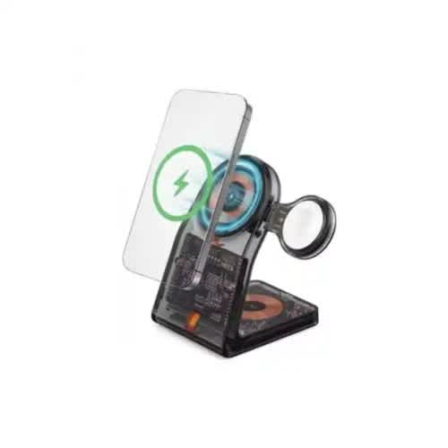 Porodo 15w All-in-one Transparent Glass Lenses Wireless Charging Station (black)