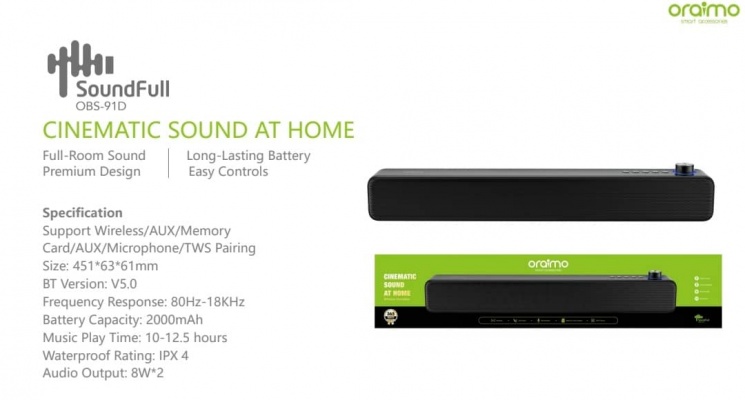 Oraimo Soundfull 12-hours Cinematic Bluetooth -16w Soundbar Speaker | Konga Online Shopping
