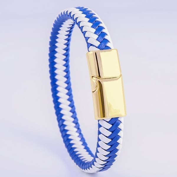 Leather braided Bracelet - 20"- White And Blue  view 2