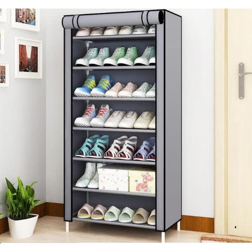 Stainless Shoe Rack + Fabric Cover For 24-pairs Grey Color.