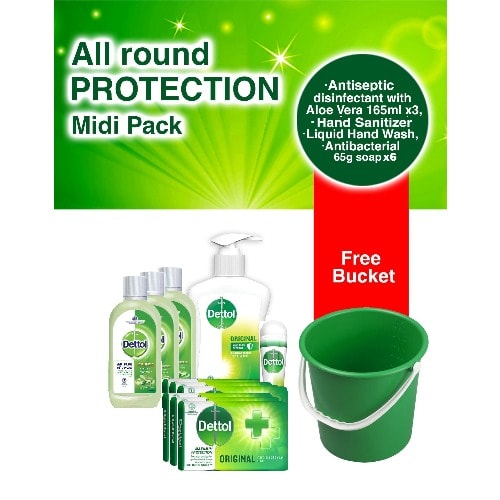 All Round Protection Midi Pack: Antiseptic Liquid Wt Aloe Vera, Hand Wash, Sanitizer, Soap.