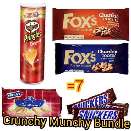 Pringles, Shortbread, Cookies & Snickers Chocolate Bars Snack Bundle.