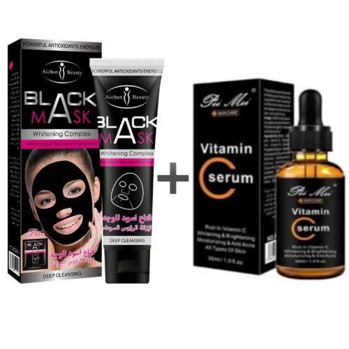 Beauty Black Facial Mask - 120ml + Vitamin C Serum - 30ml(Whitening&Rejuvenating System).