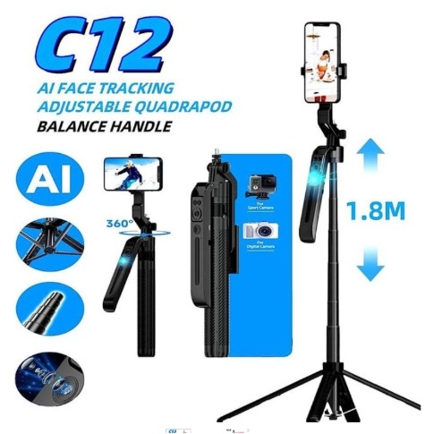 Ai-tracking Selfie Stick With A Quadruped Stand, Also Known As The C12 Ai Smart Gimbal.