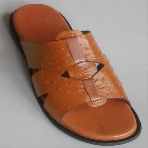 Alligator Skin Men's Leather Slippers - Brown