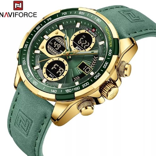 Men's Analog Quartz Waterproof Multifunctional Leather Wrist Watch - Green