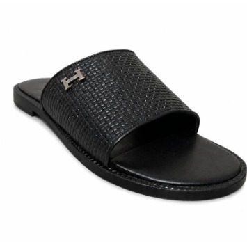 Woven Luxe Men's Leather Slide – Black