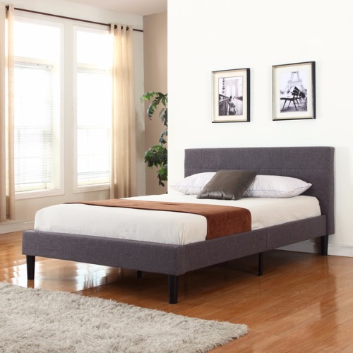 Linen Fabric Upholstered Platform Bed, Grey Linen Platform Bed Queen