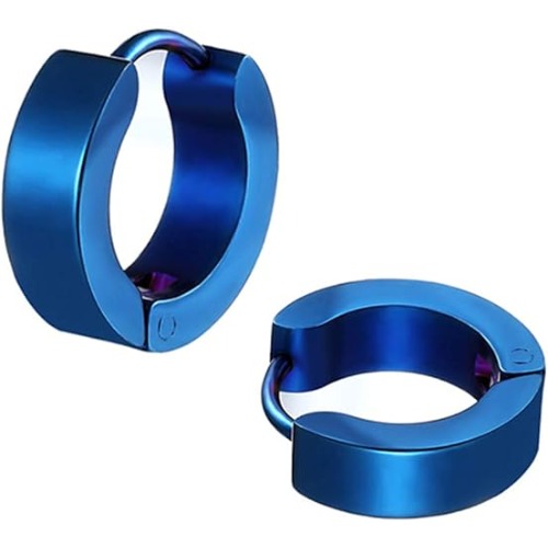 Ski Hoop Huggie Blue Men's Earrings 4mm