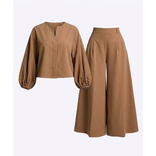 Soft Elegant Top With Exaggerated Palazzo Trouser.
