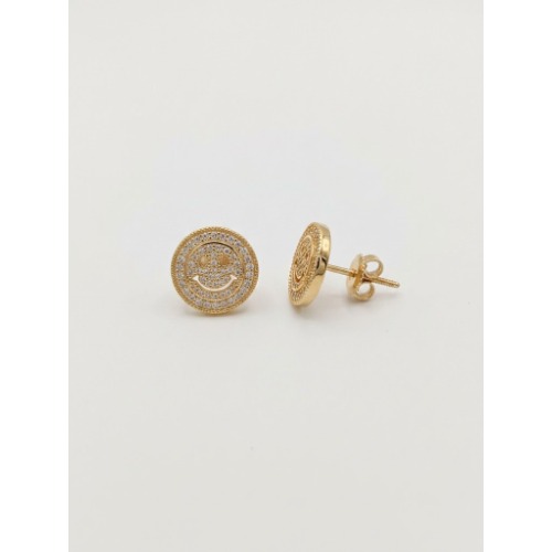 Pave Accent Smiley Face Stud  Men's Earrings 8 Mm To 10 Mm