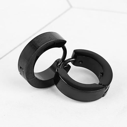 Black Round Hoop Ski Men's Earrings 11mm