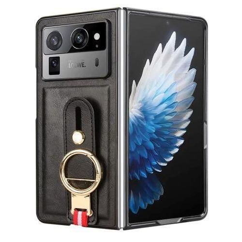 Wristband Leather Case For Tecno Phantom V Fold 2 - Black