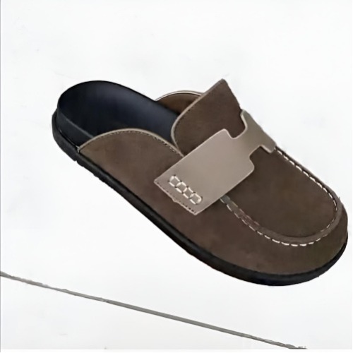 Men's Brown Suede H-buckle Mule Slides
