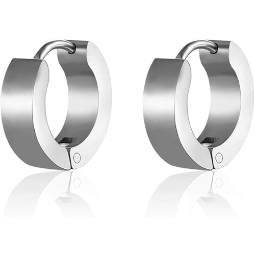 Ski Hoop Huggie Silver Men's Earrings 4mm
