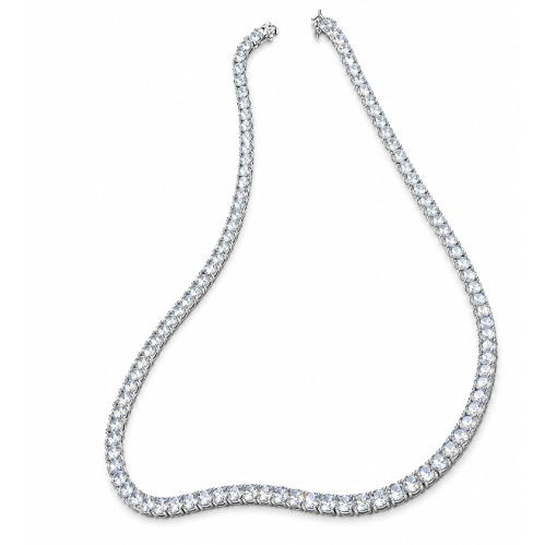 Classic Tennis Chain Necklace  Silver White  Edition 20 Inches 3mm To 5mm Round-cut Stones