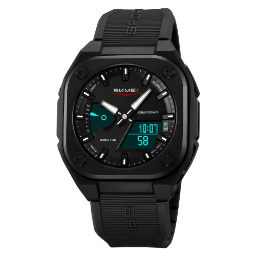 Men Sport Rubber Strap Wrist Watch Alarms- Countdown Timer Black
