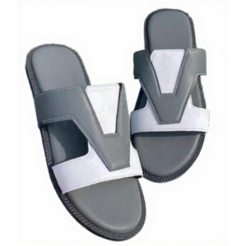 Men's Grey White H-strap Casual Slides`