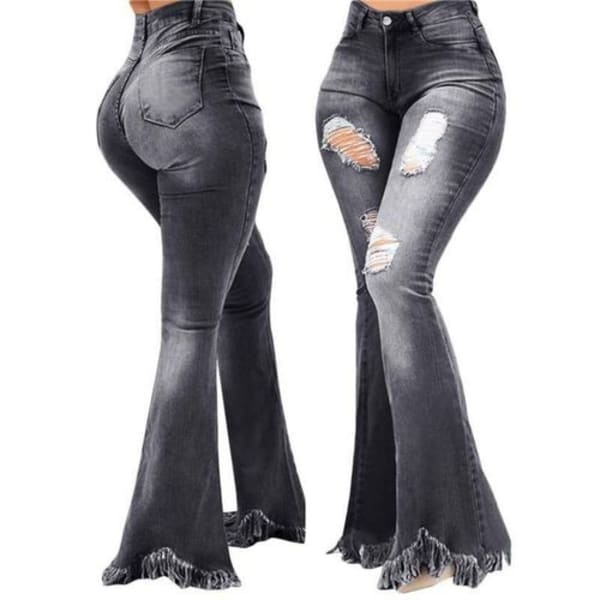 Fashion Brand Elastic Jeans Women Button Washed Denim Pants Pocket Trouser  Boot Cut