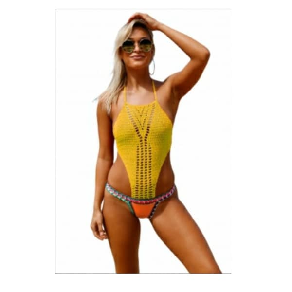 White Crochet Bikini Top with Neoprene Bottom Free Flip Flop