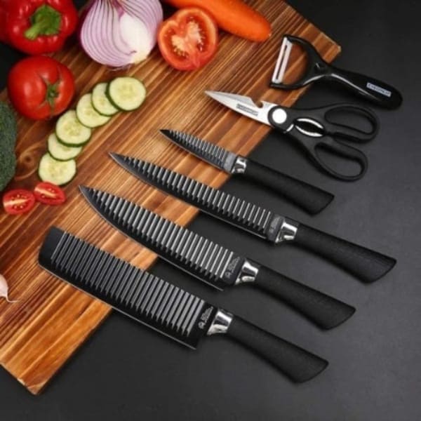 JS744 6pcs Kitchen Colored Knife Set - Knife Set - Non-Stick Cutlery Knife  Set - Corrugated Multicolored