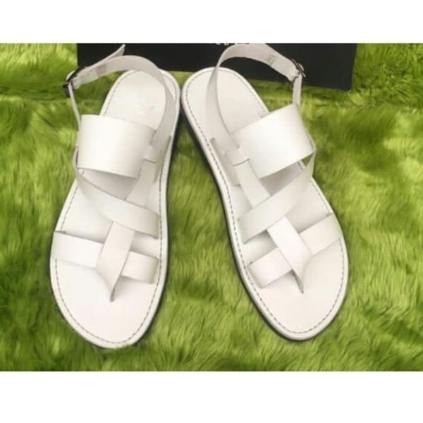 Mens white leather sandals sale