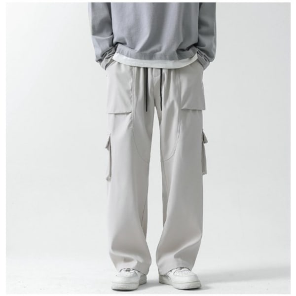 Grey Men Zipper Multi-pocket Pants