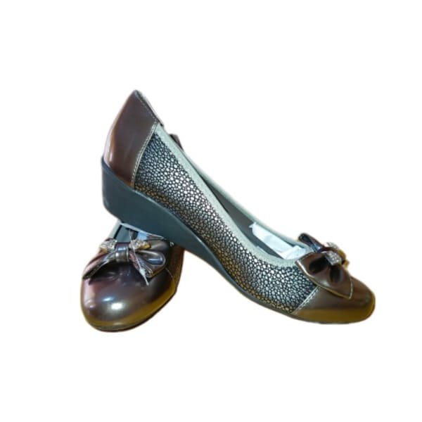 Ladies Metal Plated Bow Wedge Shoes