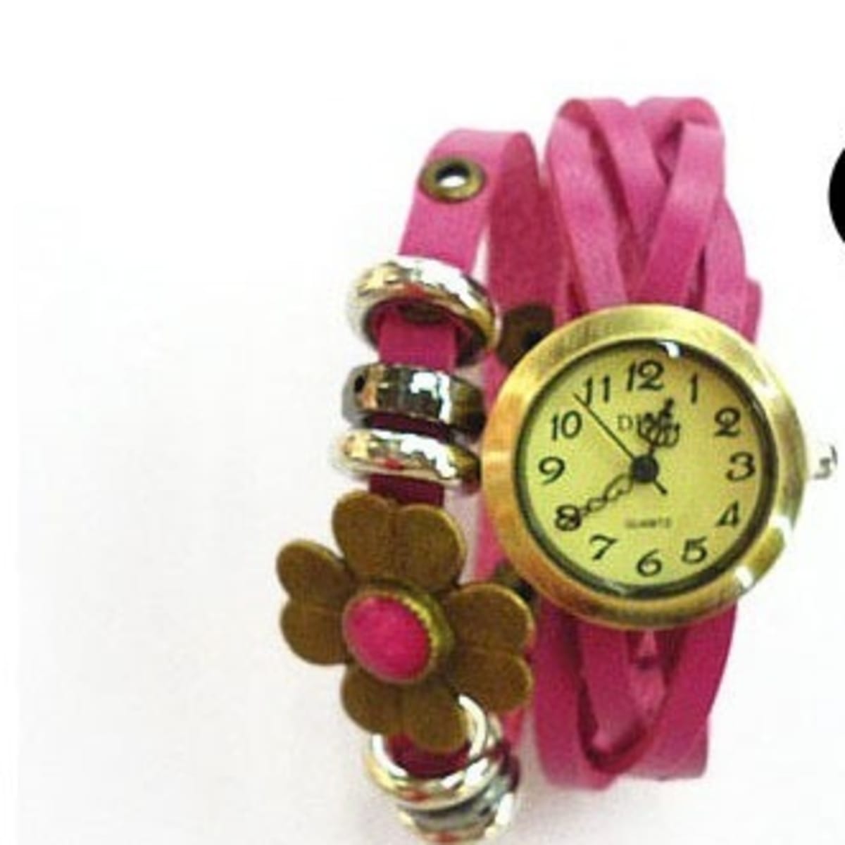 Momento - Set: Retro Rectangle Faux Leather Strap Watch + Flower Bracelet |  YesStyle