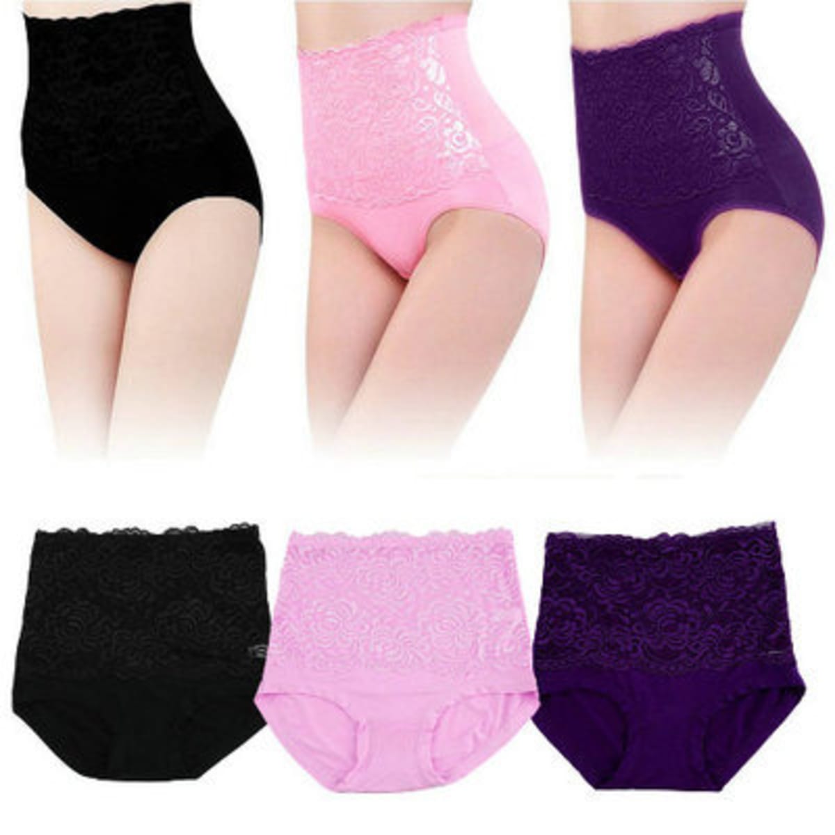 A&S 3 Set Ladies Tummy Control Lace Up Underwear