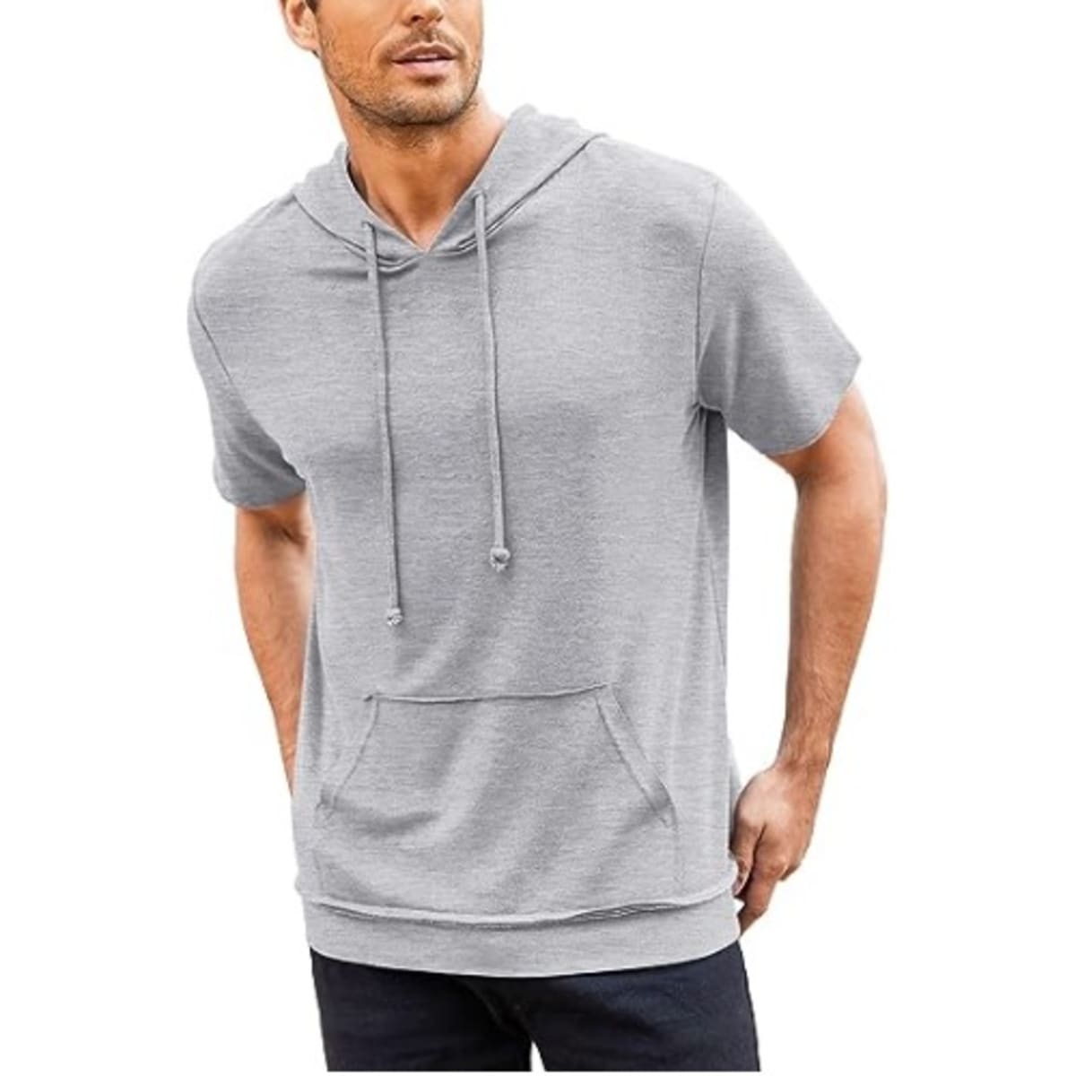 Grey short sleeve hoodie clearance